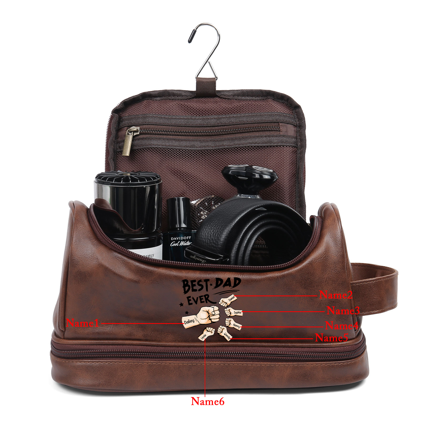 Personalised Fist Toiletry Bag for Dad with 6 Names - Custom Bag for Him | Jessemade