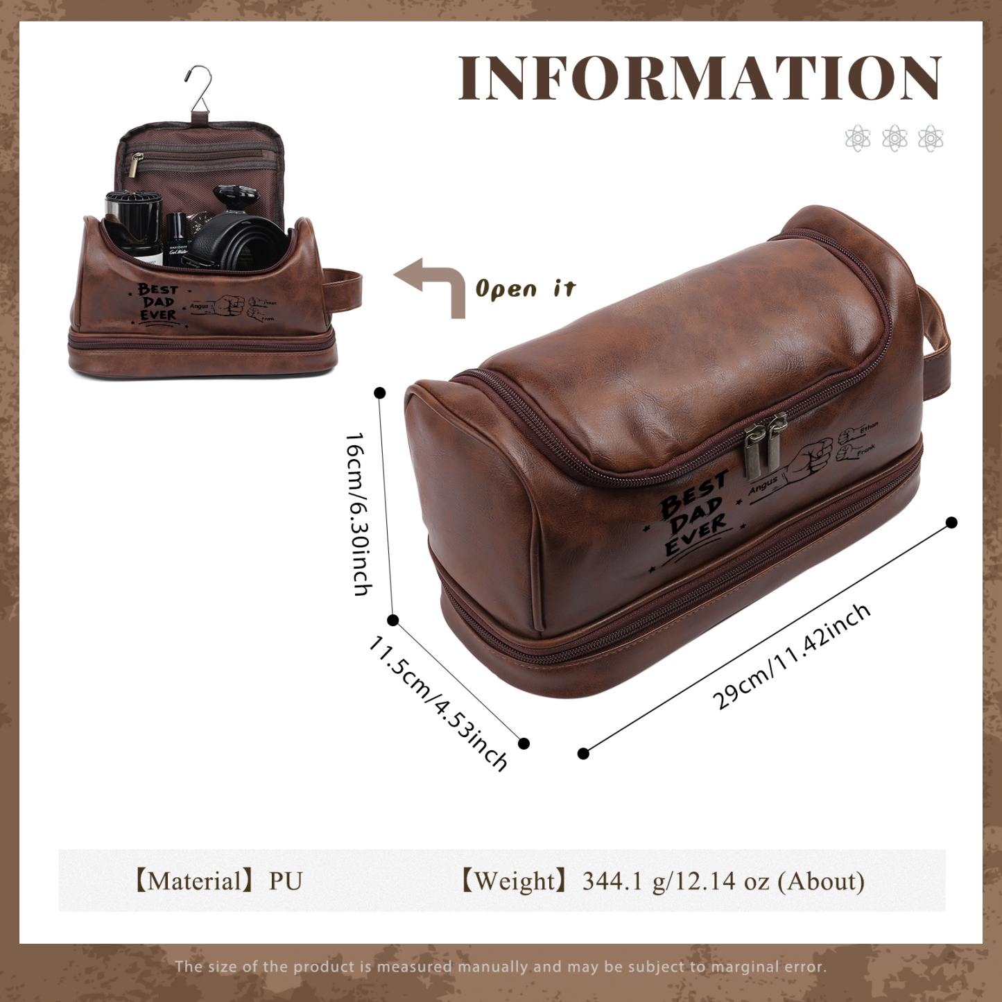 Personalised Toiletry Bag for Dad with 3 Names - Custom Bag for Him | Jessemade