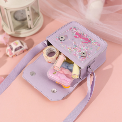 Personalised Kids’ Handbag with Colourful Beaded Handle & Flower Design – Custom Name, 5 Colours, Cute PU Shoulder Bag for Girls – Jessemade