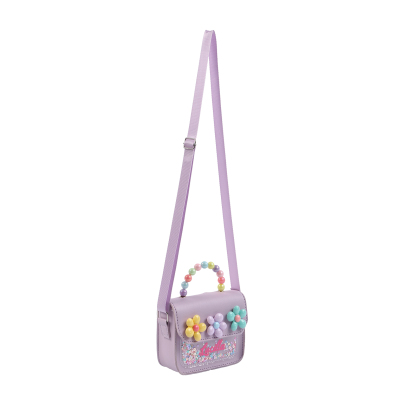 Personalised Kids’ Handbag with Colourful Beaded Handle & Flower Design – Custom Name, 5 Colours, Cute PU Shoulder Bag for Girls – Jessemade