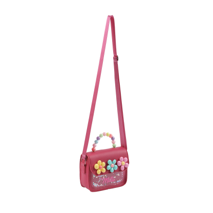 Personalised Kids’ Handbag with Colourful Beaded Handle & Flower Design – Custom Name, 5 Colours, Cute PU Shoulder Bag for Girls – Jessemade