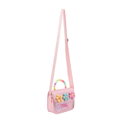 Personalised Kids’ Handbag with Colourful Beaded Handle & Flower Design – Custom Name, 5 Colours, Cute PU Shoulder Bag for Girls – Jessemade