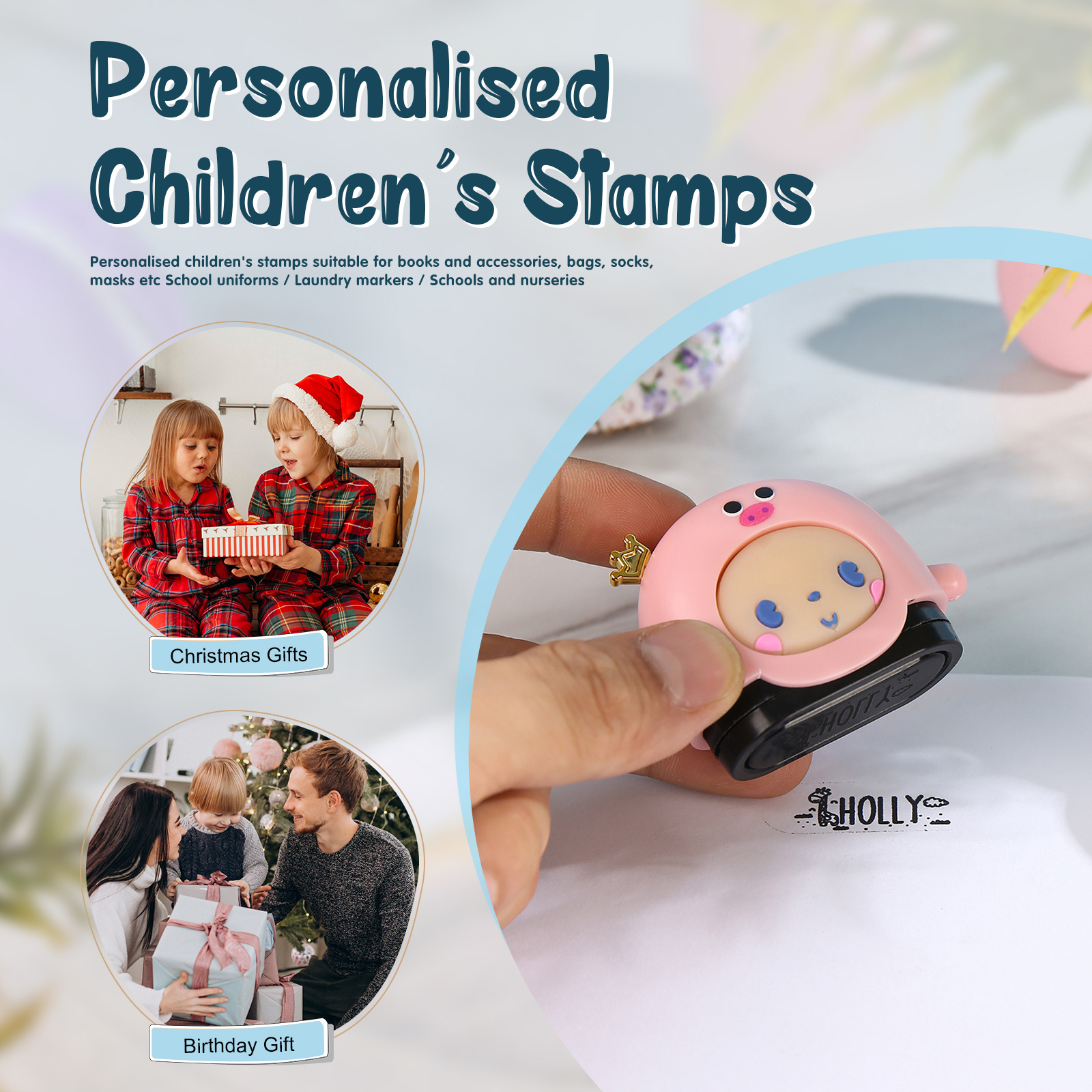 Personalized Name Stamp with Light Back-to-School Gift for Kids Black Ink