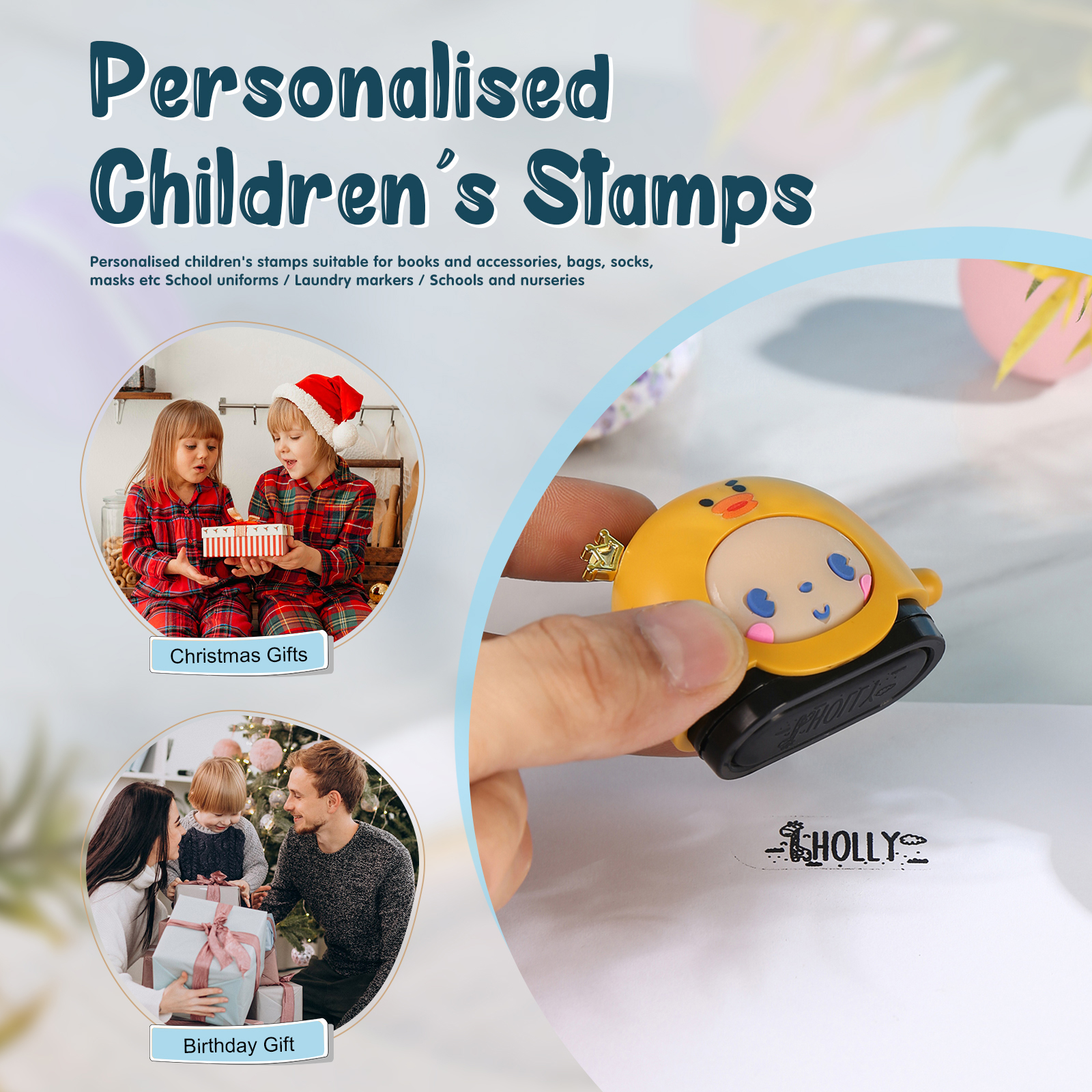 Personalized Name Stamp with Light Back-to-School Gift for Kids Black Ink