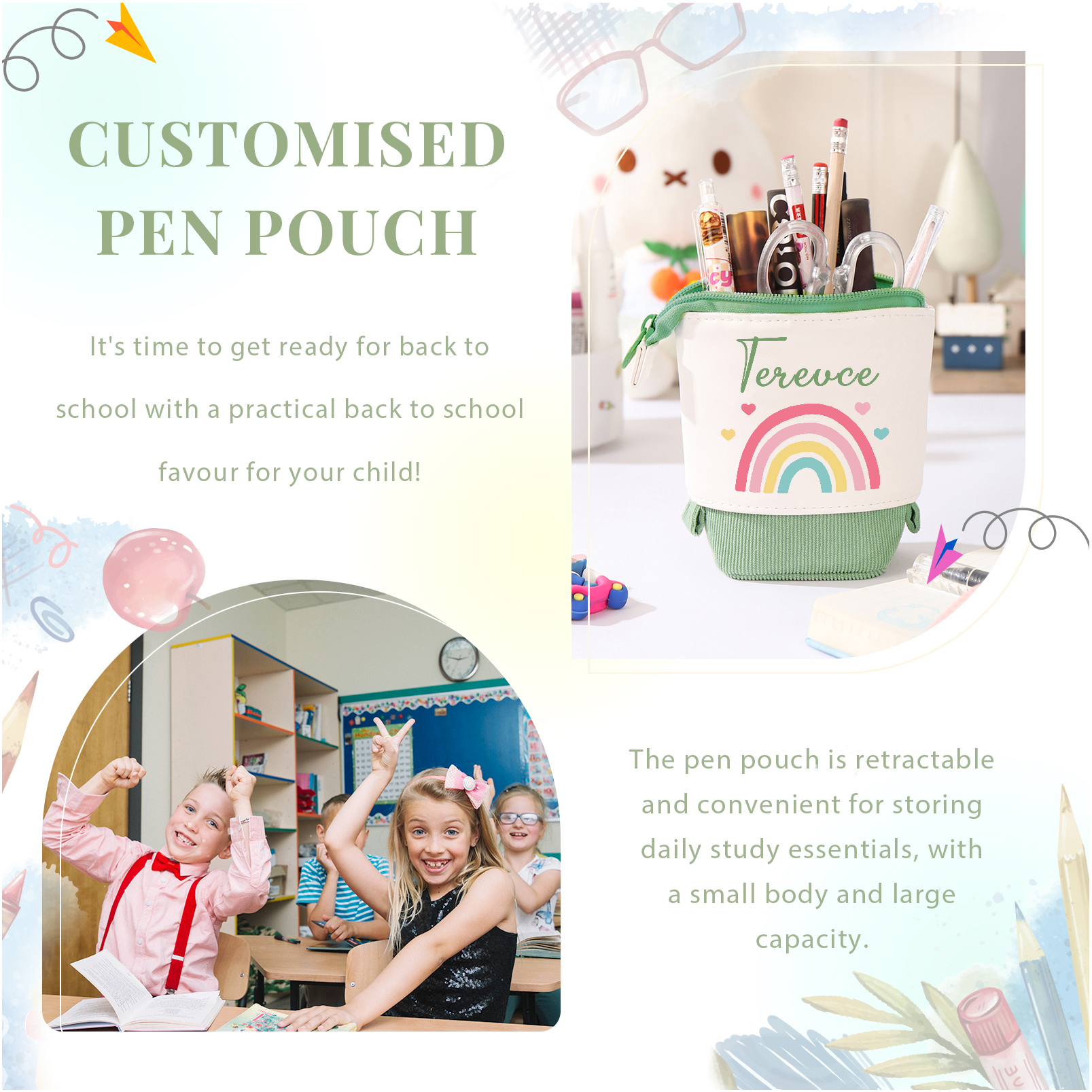 Personalized Pencil Case Custom Name and Photo Pencil Case Back to School Gift for Boys/Girls