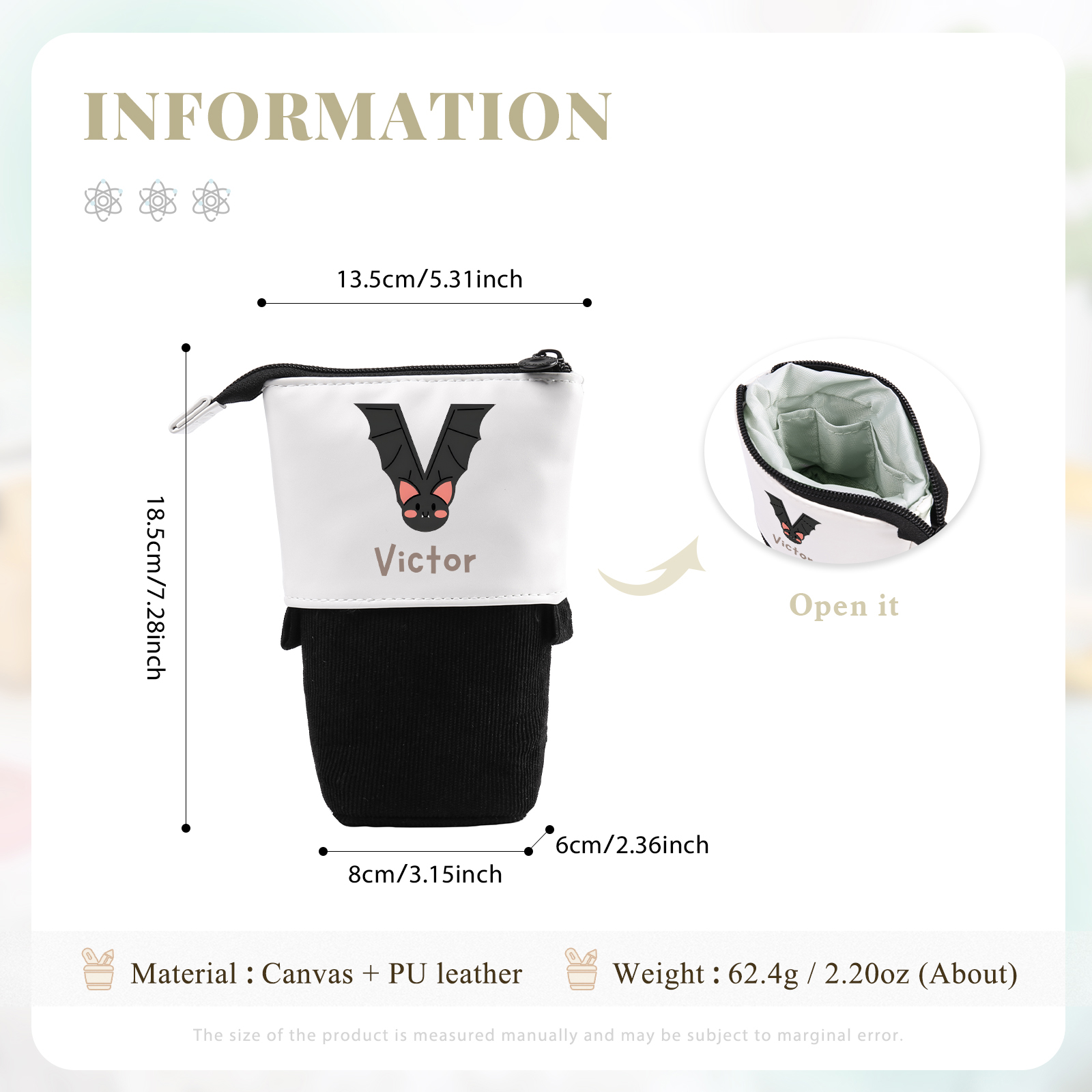 Personalized Pencil Case Custom Name & Letter Animals Pen Pouch Back To School Gift for Kids