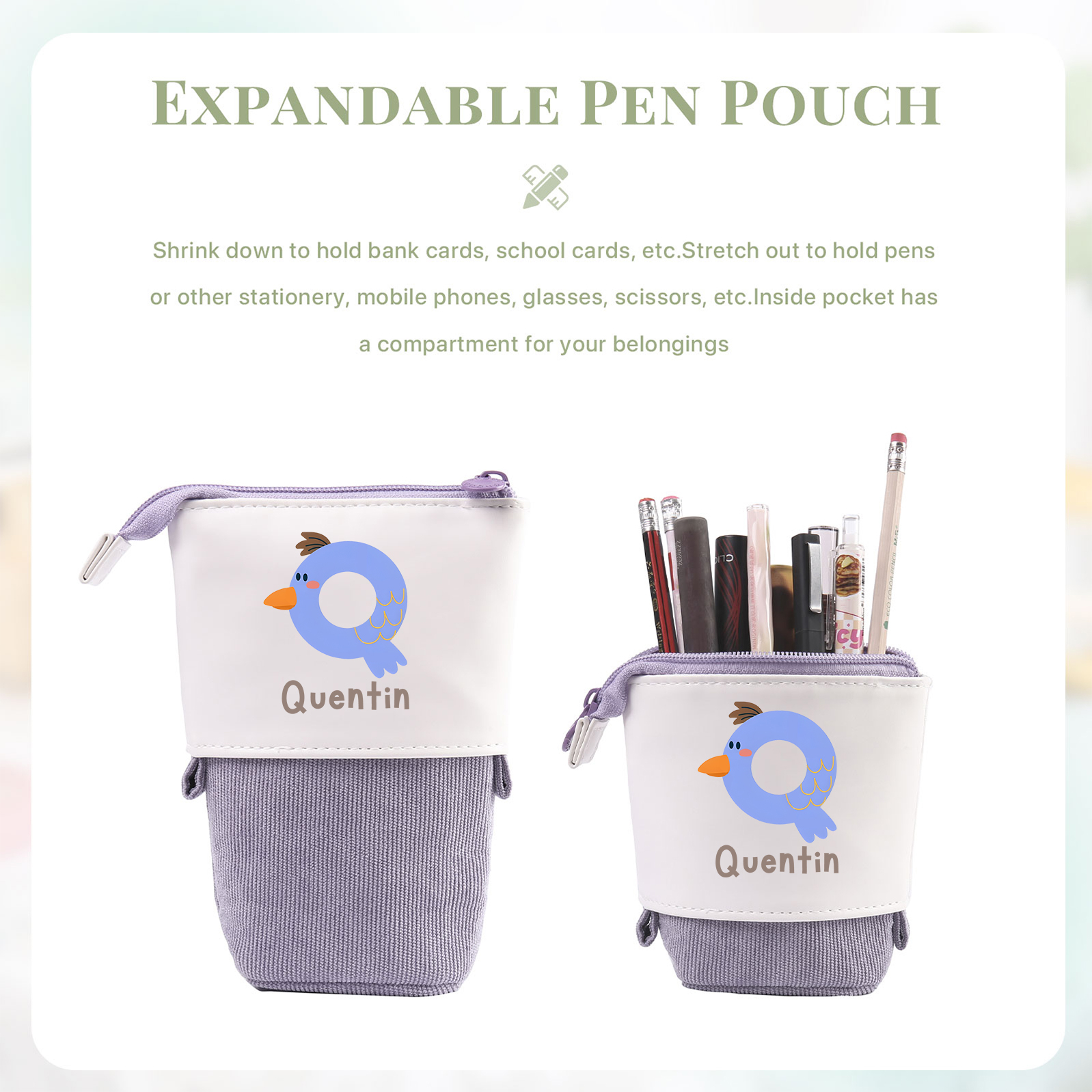 Personalized Pencil Case Custom Name & Letter Animals Pen Pouch Back To School Gift for Kids