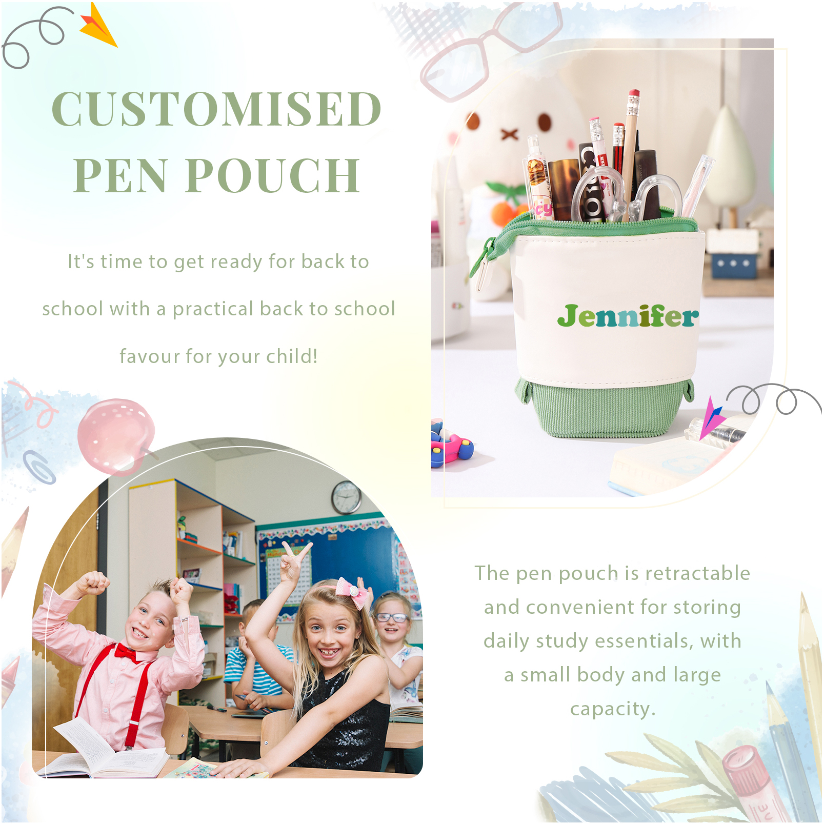 Personalized Pencil Case Custom Name Pen Pouch Back To School Gift for Boys Girls