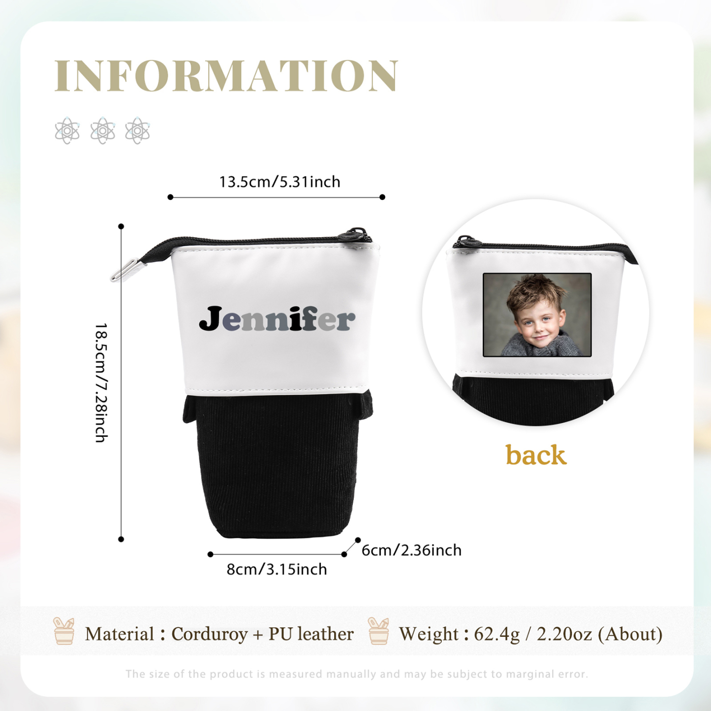 Personalized Pencil Case Custom Name and Photo Pencil Case Back to School Gift for Boys/Girls