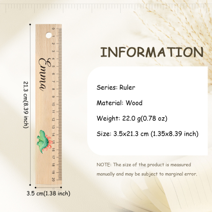 Dinosaur Personalised Engraved Children's Name Wooden Ruler - Back to School Supplier Gift for Kids