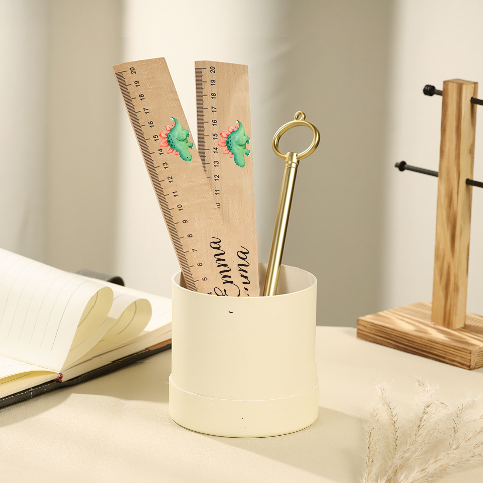 Dinosaur Personalised Engraved Children's Name Wooden Ruler - Back to School Supplier Gift for Kids