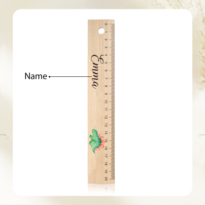 Dinosaur Personalised Engraved Children's Name Wooden Ruler - Back to School Supplier Gift for Kids