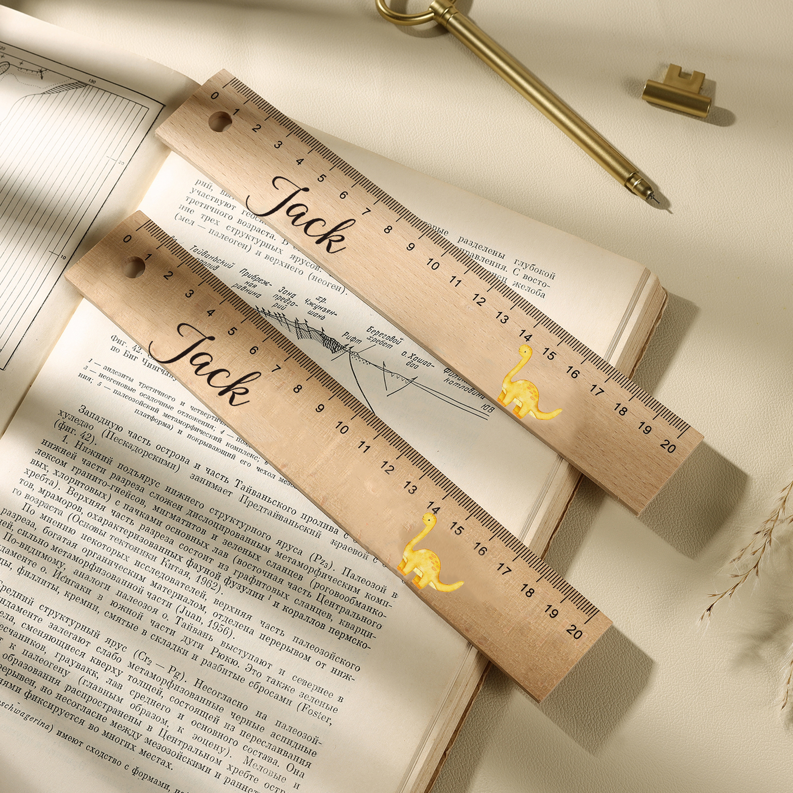 Dinosaur Personalised Engraved Children's Name Wooden Ruler - Back to School Supplier Gift for Kids