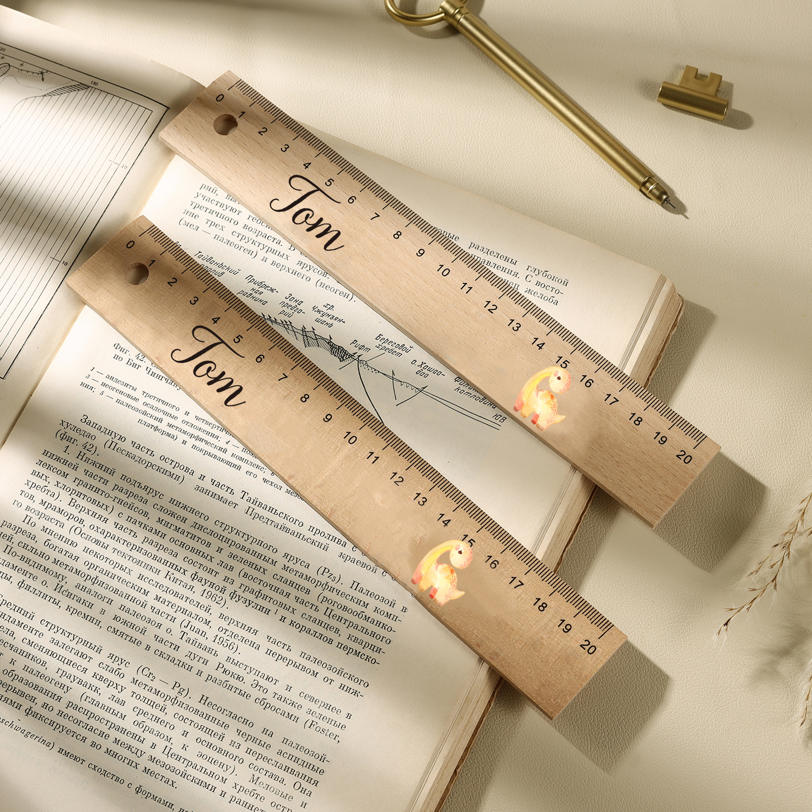 Dinosaur Personalised Engraved Children's Name Wooden Ruler - Back to School Supplier Gift for Kids