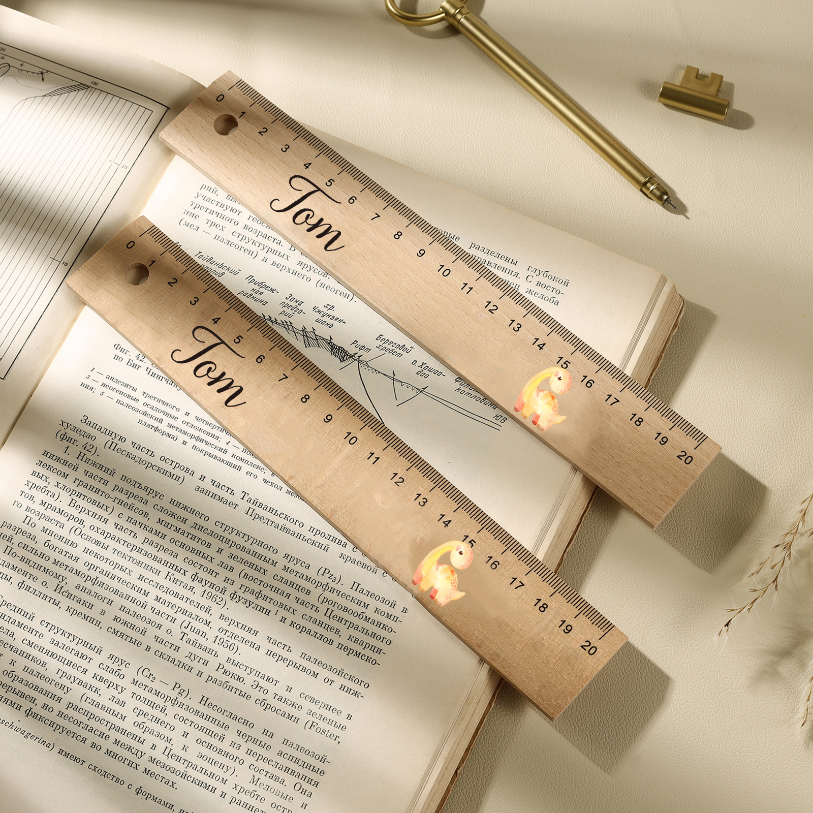 Dinosaur Personalised Engraved Children's Name Wooden Ruler - Back to School Supplier Gift for Kids