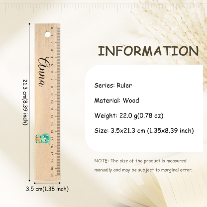 Dinosaur Personalised Engraved Children's Name Wooden Ruler - Back to School Supplier Gift for Kids