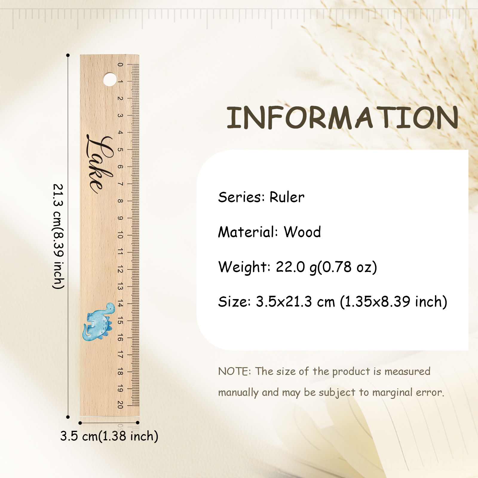 Dinosaur Personalised Engraved Children's Name Wooden Ruler - Back to School Supplier Gift for Kids