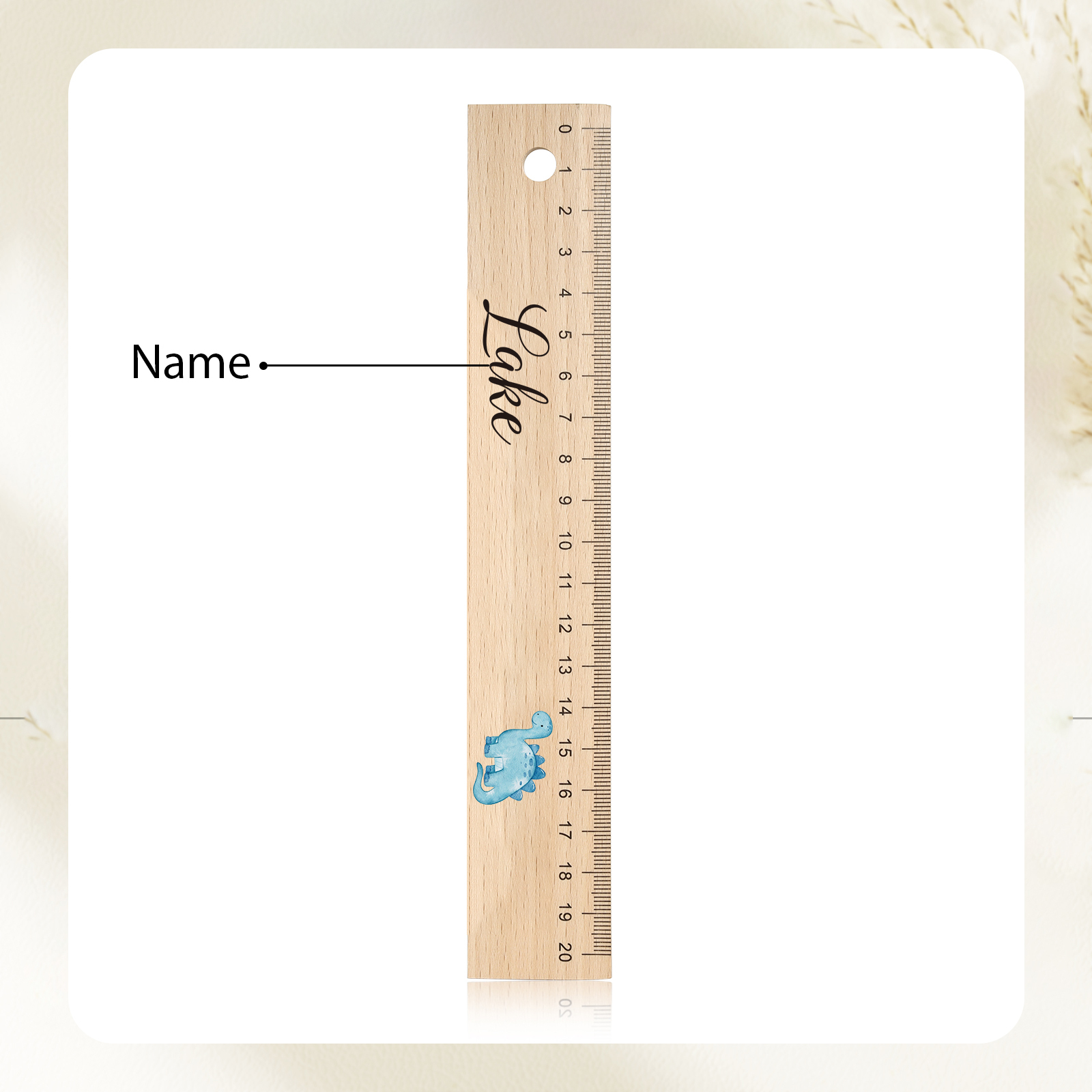 Dinosaur Personalised Engraved Children's Name Wooden Ruler - Back to School Supplier Gift for Kids