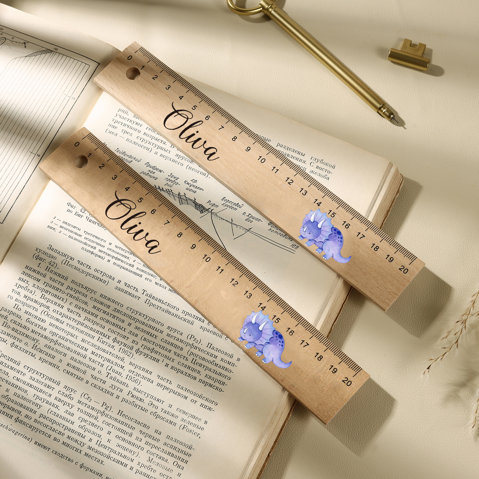 Dinosaur Personalised Engraved Children's Name Wooden Ruler - Back to School Supplier Gift for Kids