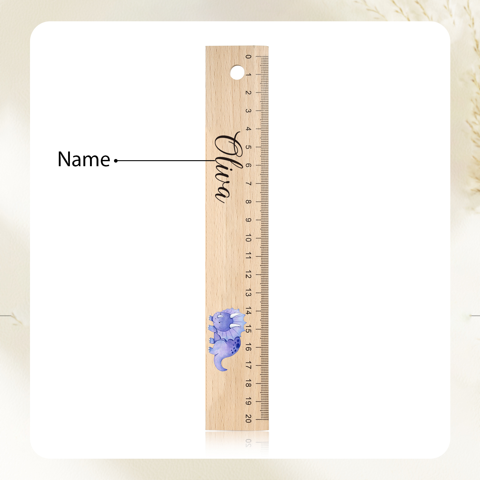 Dinosaur Personalised Engraved Children's Name Wooden Ruler - Back to School Supplier Gift for Kids
