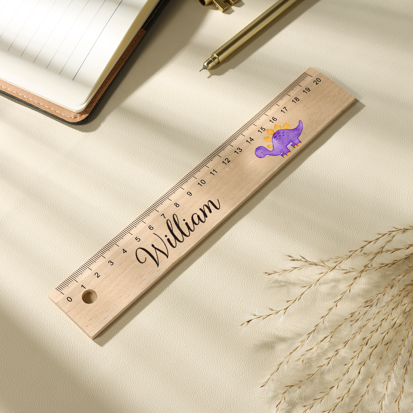 Dinosaur Personalised Engraved Children's Name Wooden Ruler - Back to School Supplier Gift for Kids