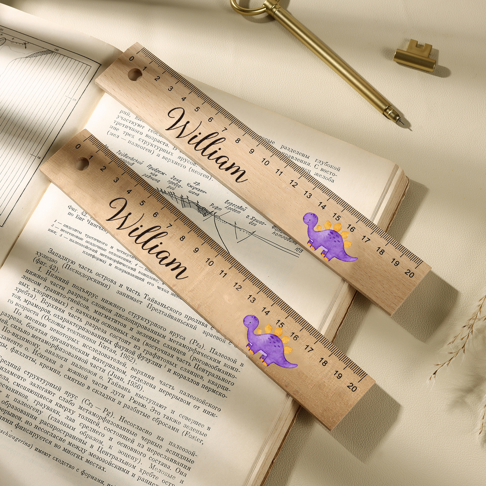 Dinosaur Personalised Engraved Children's Name Wooden Ruler - Back to School Supplier Gift for Kids
