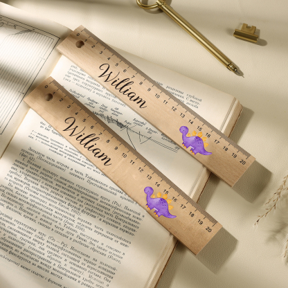 Dinosaur Personalised Engraved Children's Name Wooden Ruler - Back to School Supplier Gift for Kids