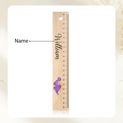Dinosaur Personalised Engraved Children's Name Wooden Ruler - Back to School Supplier Gift for Kids