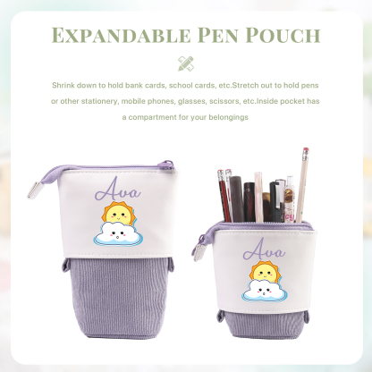 Personalized Pencil Case Custom Name Sun Pencil Case Back to School Gift for Boys/Girls