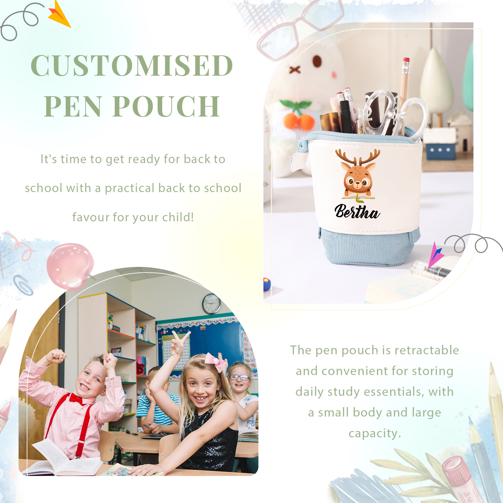 Personalized Pencil Case Custom Name And Animal Pencil Case Back To School Gift For Boys And Girls