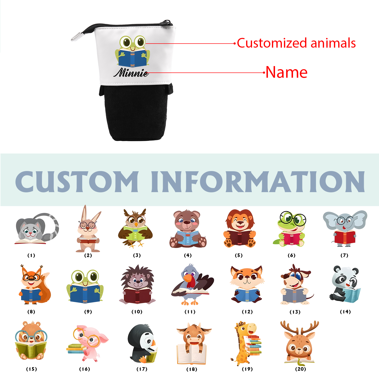 Personalized Pencil Case Custom Name And Animal Pencil Case Back To School Gift For Boys And Girls