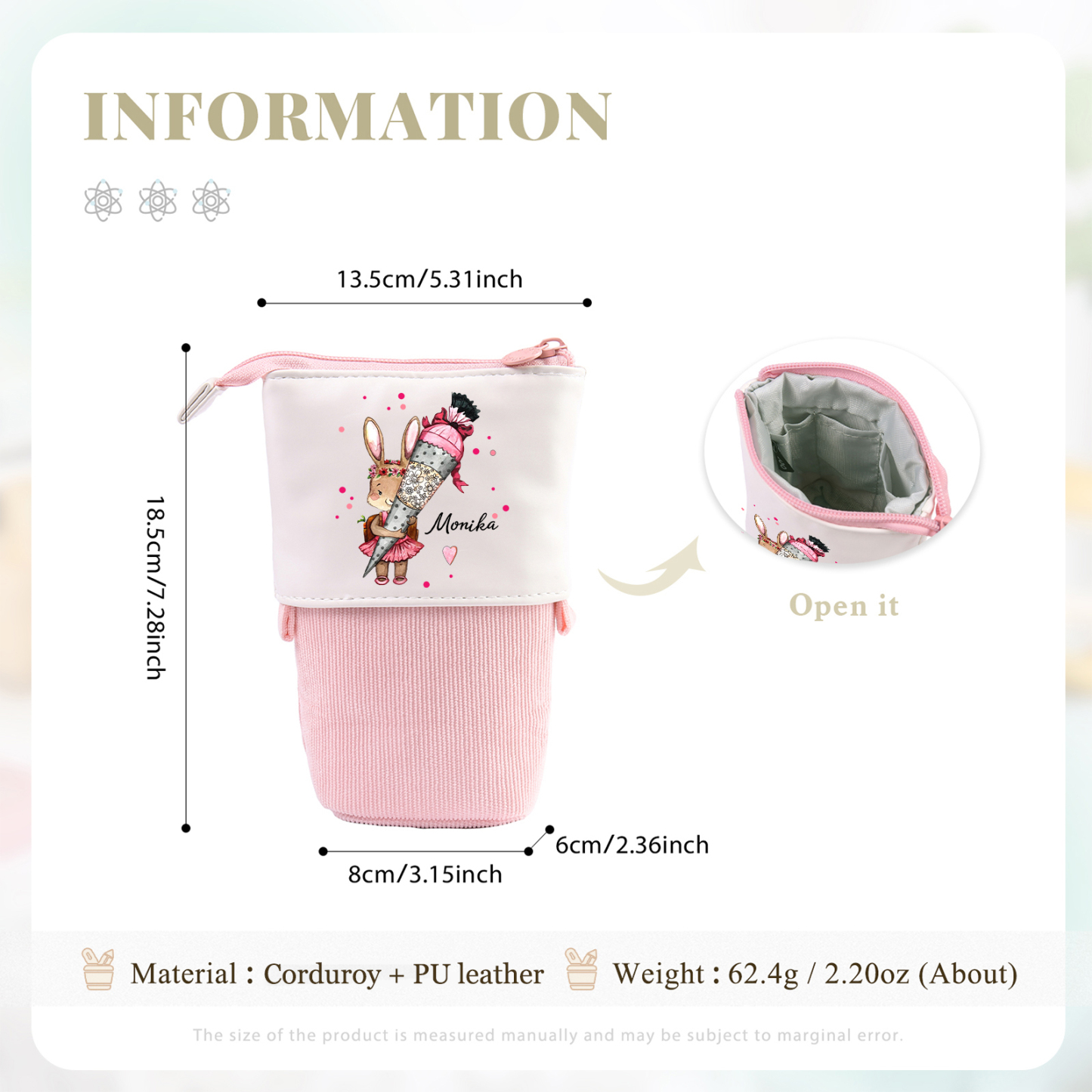 Personalized Pencil Case Custom Name Rabbit Pencil Case Back To School Gift For Boys Girls