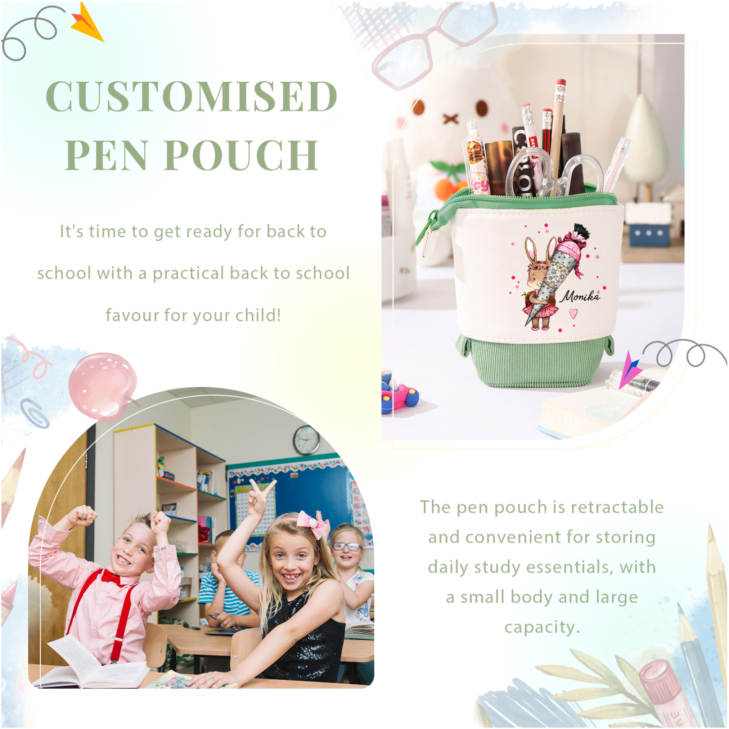 Personalized Pencil Case Custom Name Rabbit Pencil Case Back To School Gift For Boys Girls