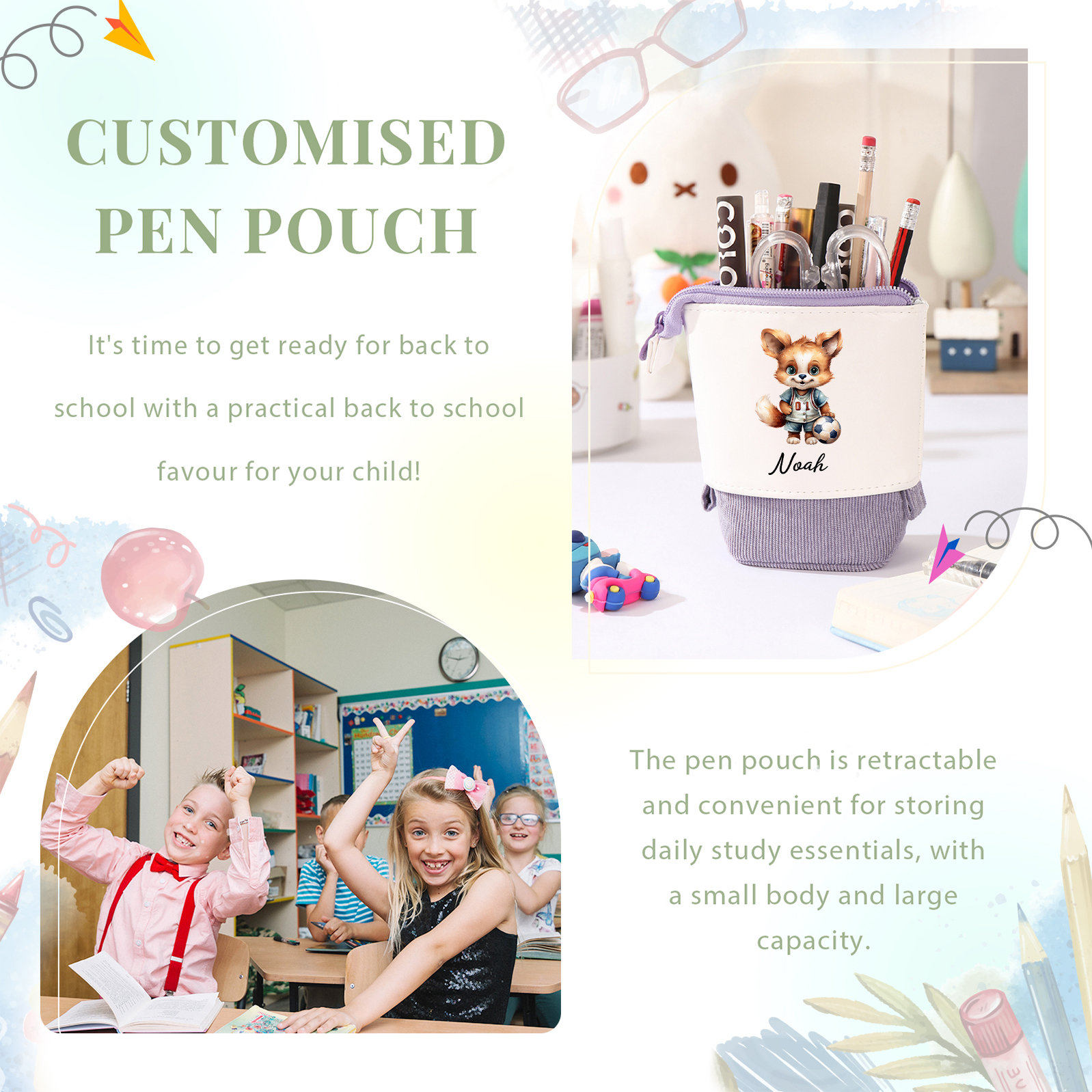 Personalized Pencil Case Custom Name Rabbit Pencil Case Back To School Gift For Boys Girls