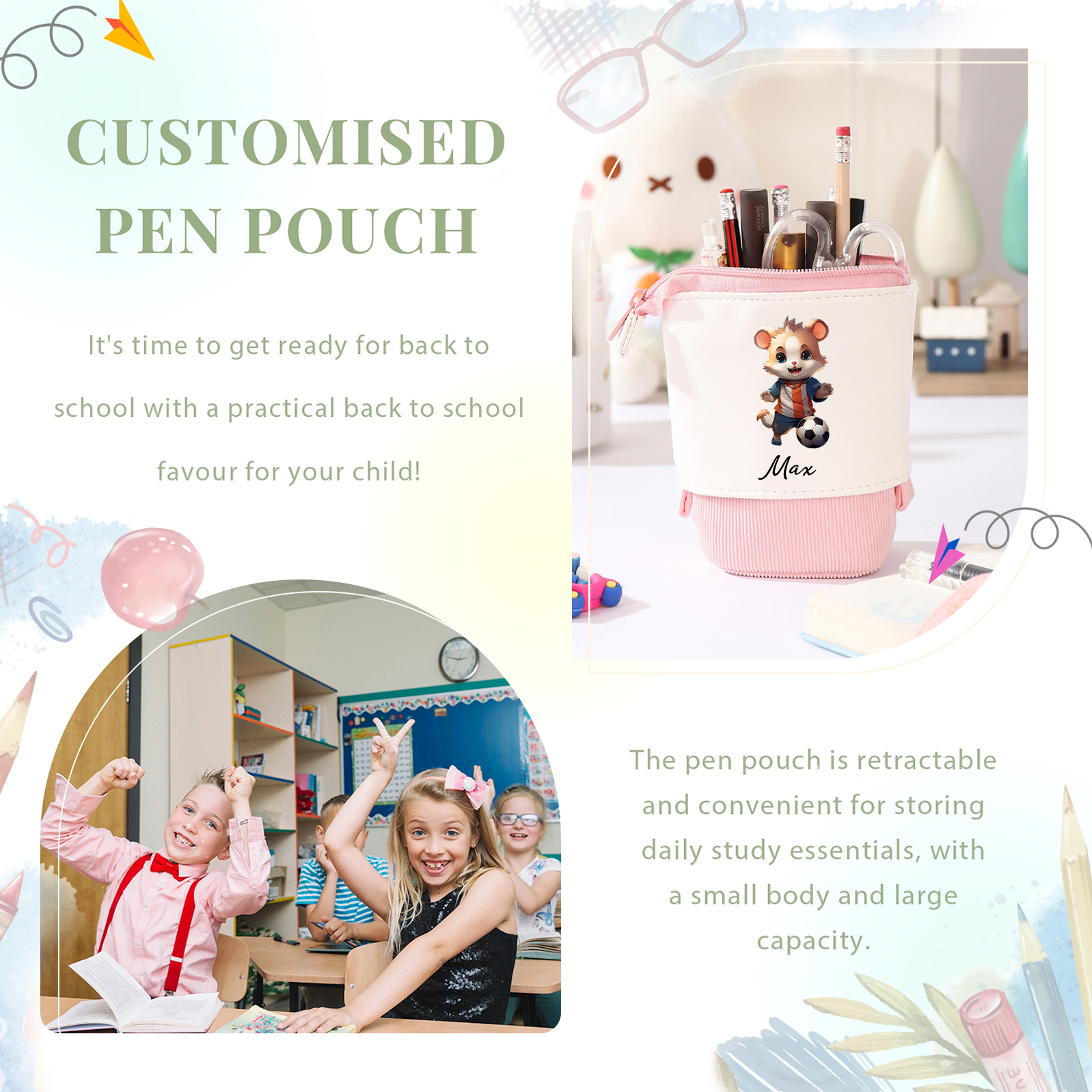 Personalized Pencil Case Custom Name Rabbit Pencil Case Back To School Gift For Boys Girls