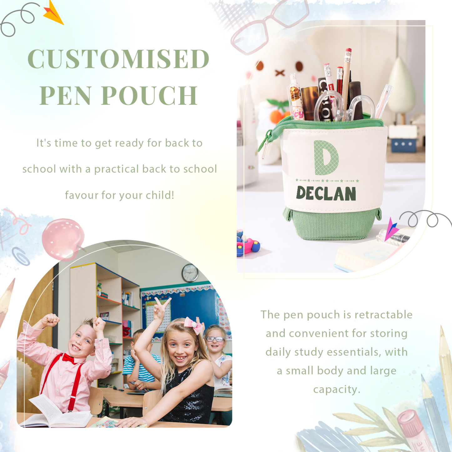 Personalized Pencil Case Custom Name And Letter Pencil Case Back To School Gift For Boys Girls