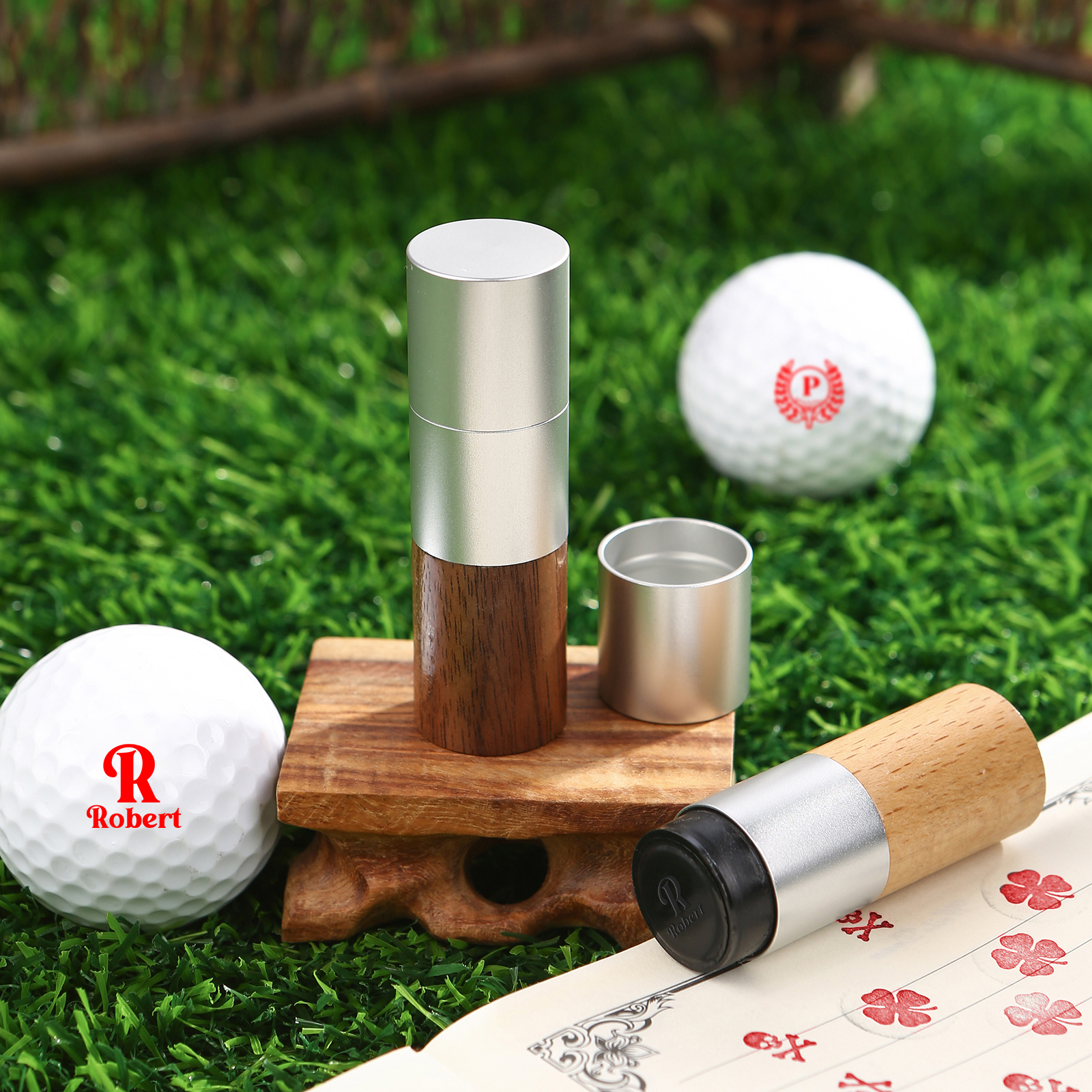 Personalised Walnut & Wooden Golf Pattern Seal, A Special Gift For Him/Yourself | Jessemade