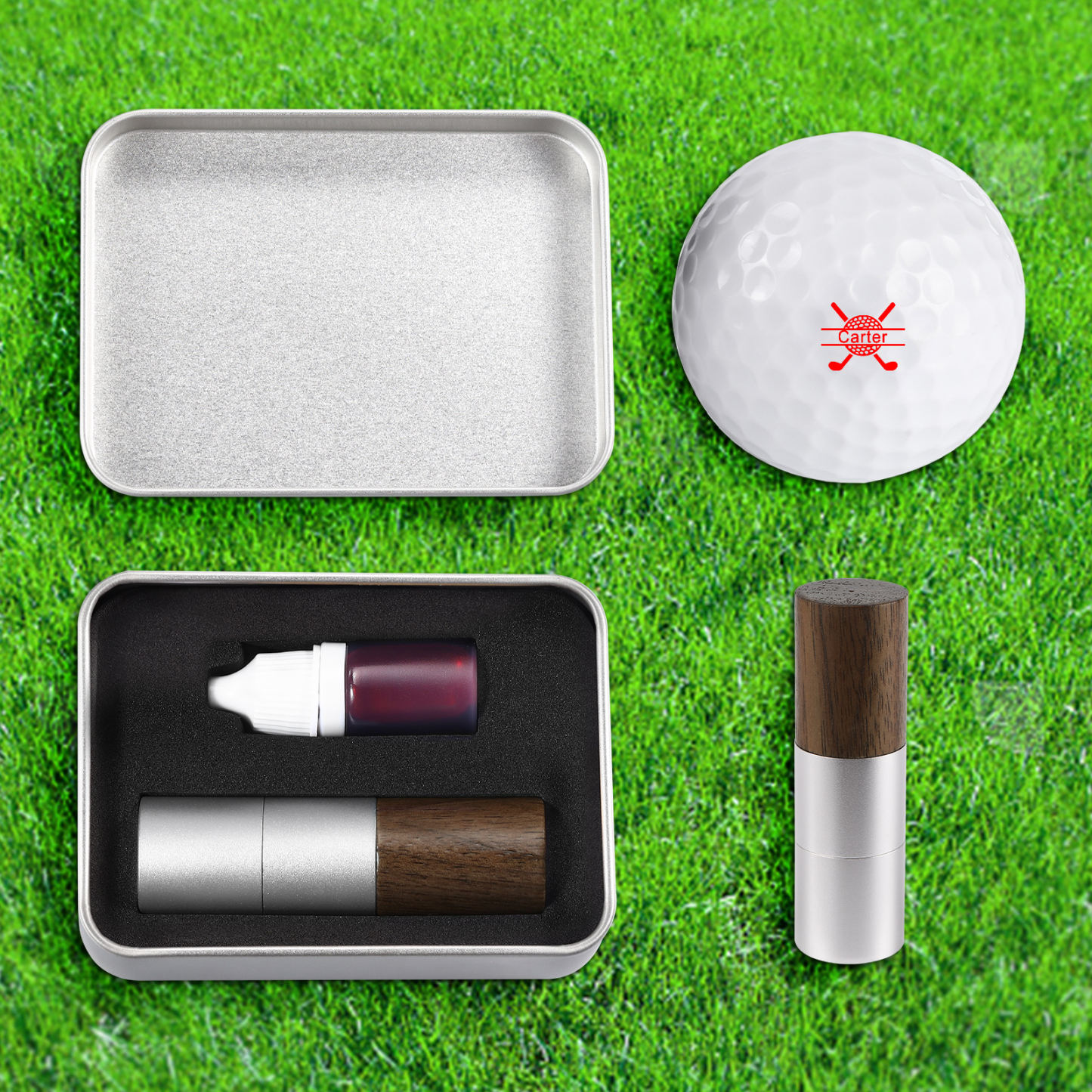 Personalised Walnut & Wooden Golf Pattern Seal, A Special Gift For Him/Yourself | Jessemade