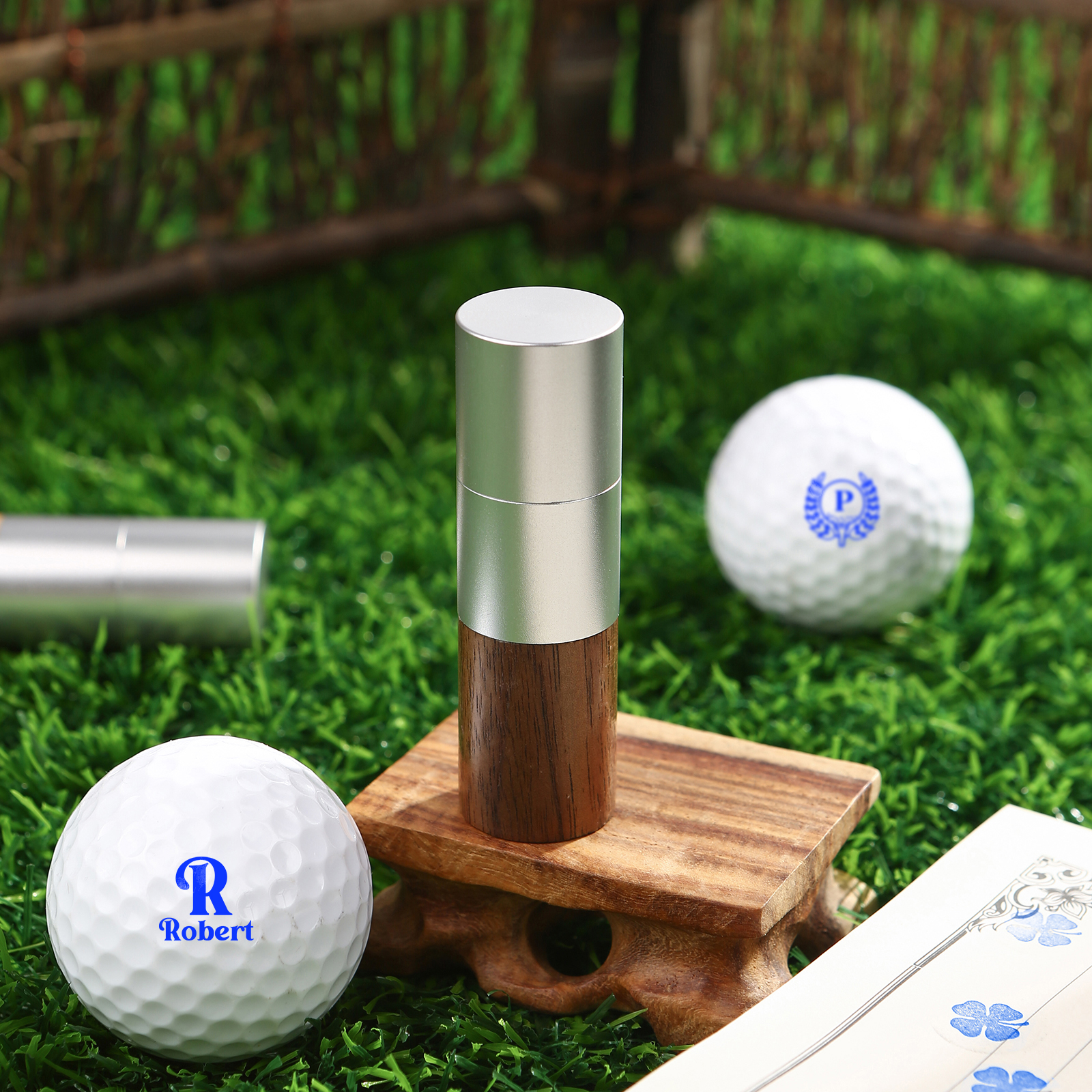 Personalised Walnut & Wooden Golf Pattern Seal, A Special Gift For Him