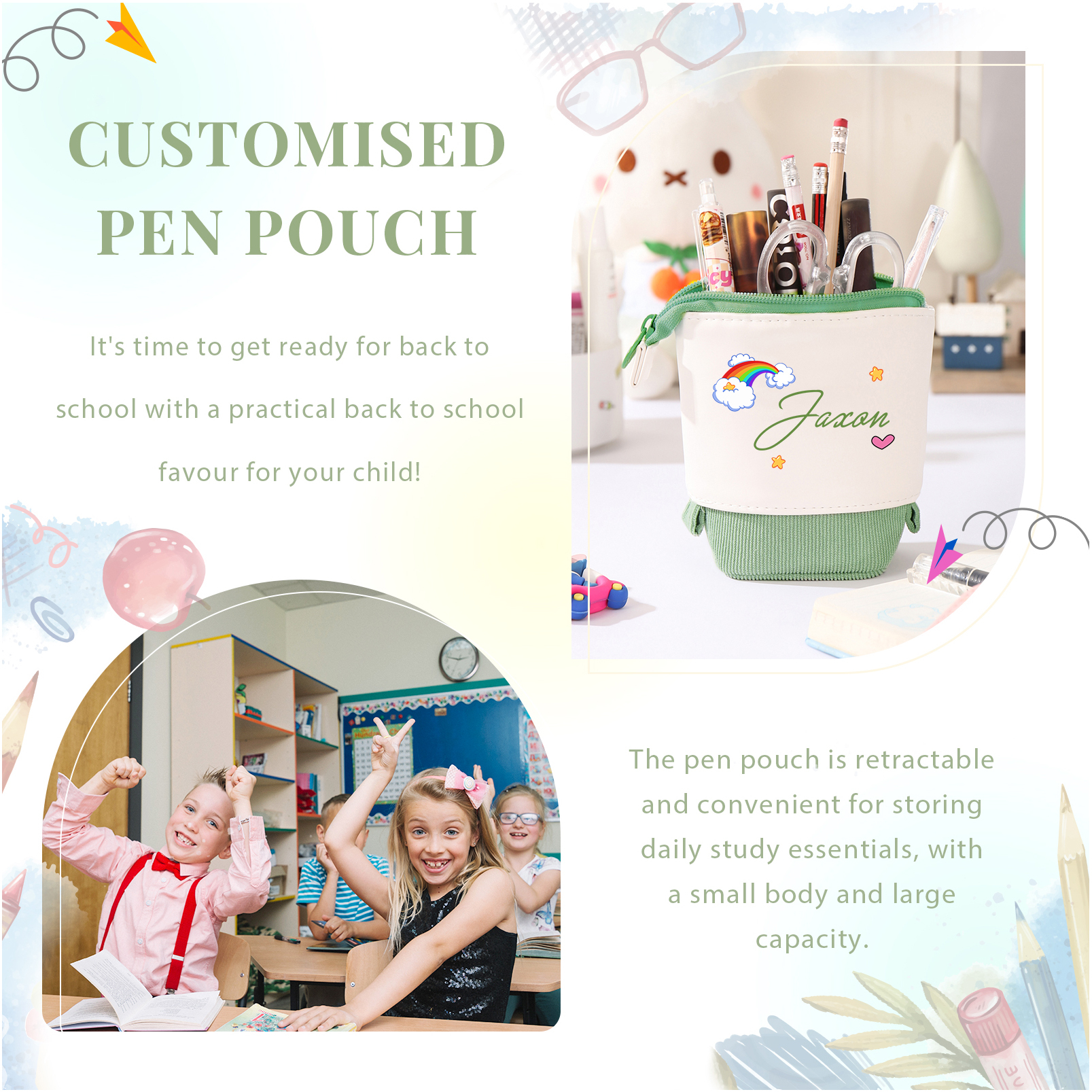 Personalized Pencil Case Custom Name Rabbit Pencil Case Back To School Gift For Boys Girls