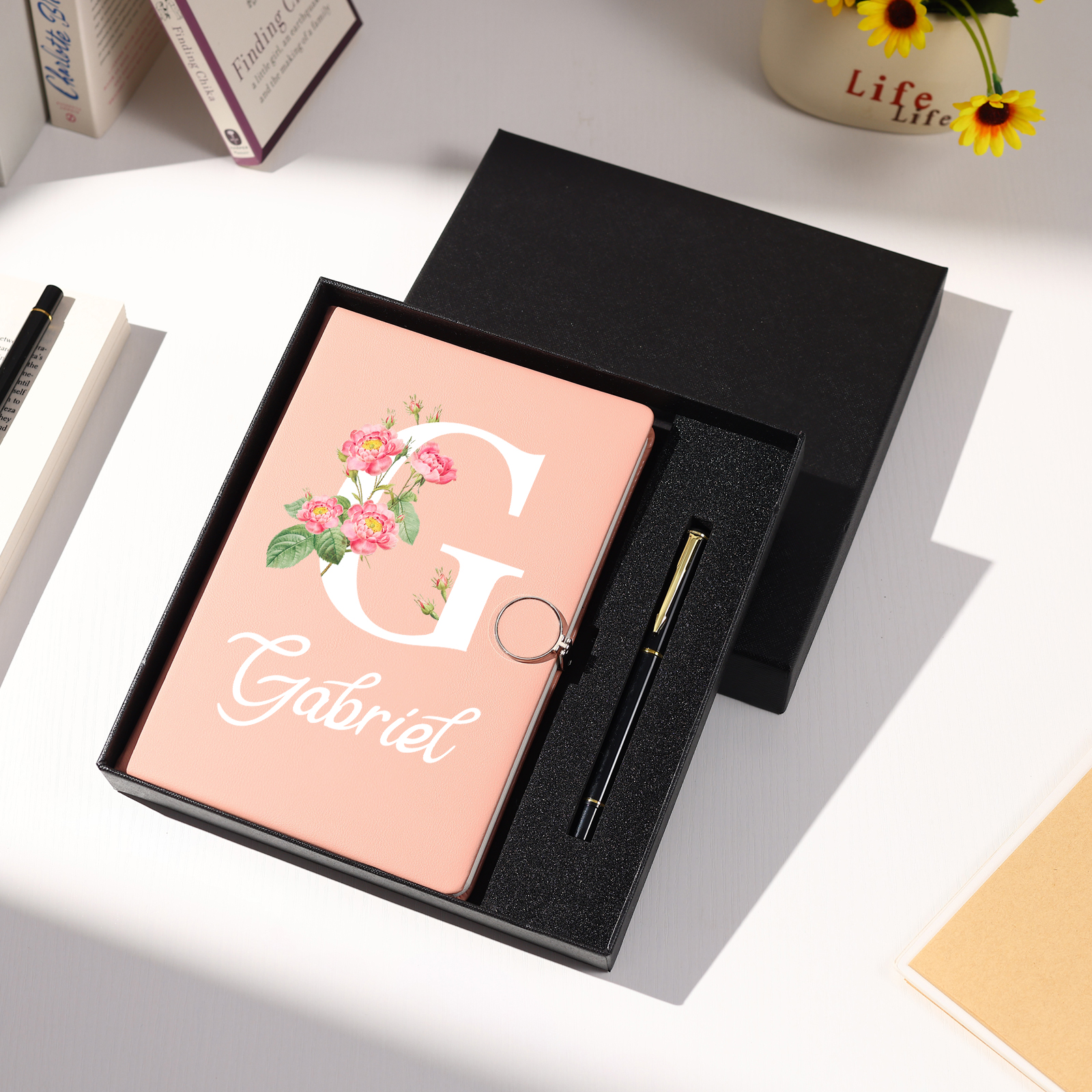 Personalised Floral Initial A5 Notebook Gift Set with Name – Custom Stationery Present for Every Occasion | Jessemade