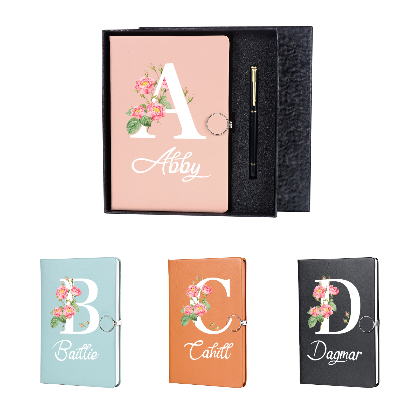 Personalised Floral Initial A5 Notebook Gift Set with Name – Custom Stationery Present for Every Occasion | Jessemade