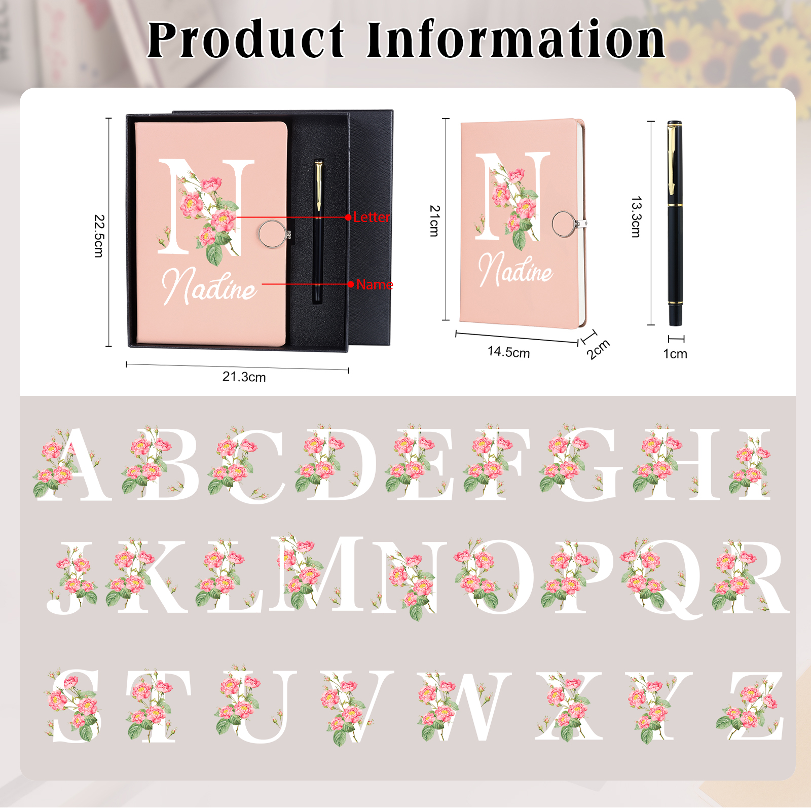 Personalised Floral Initial A5 Notebook Gift Set with Name – Custom Stationery Present for Every Occasion | Jessemade