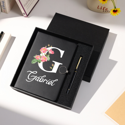 Personalised Floral Initial A5 Notebook Gift Set with Name – Custom Stationery Present for Every Occasion | Jessemade