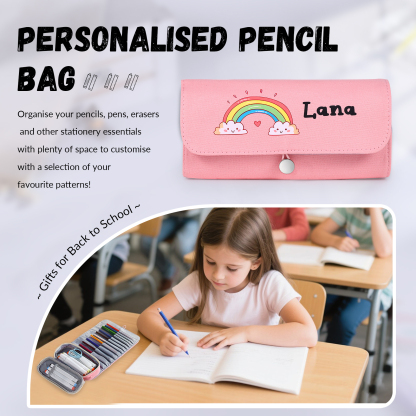 Personalised Cute Pencil Case with Custom Name & Pattern for Kids | Jessemade