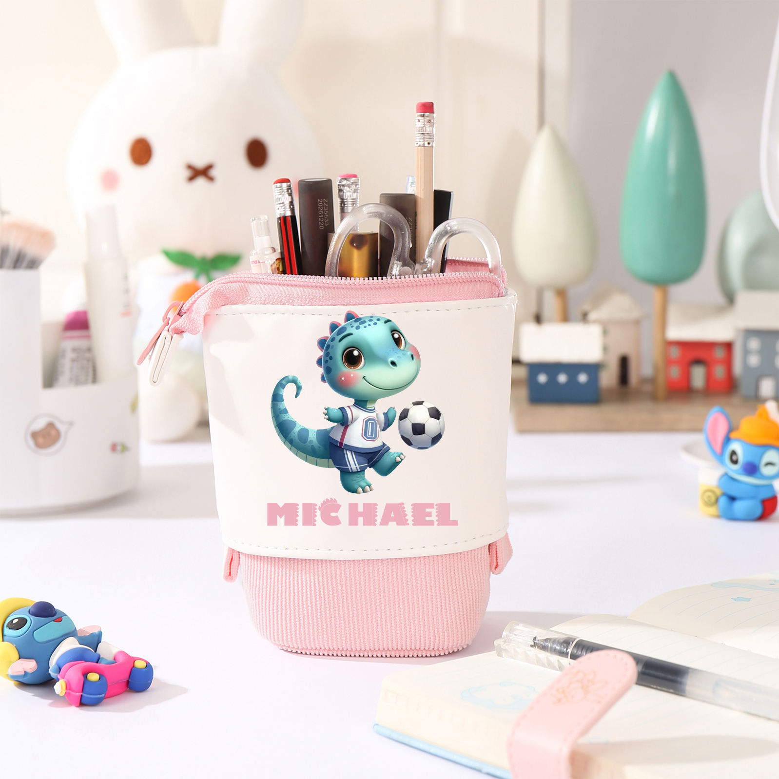 Personalised Corduroy & PU Leather Dinosaur Pencil Case – Cute Custom Pencil Holder-Back To School Gift For Boys/Girls | Jessemade