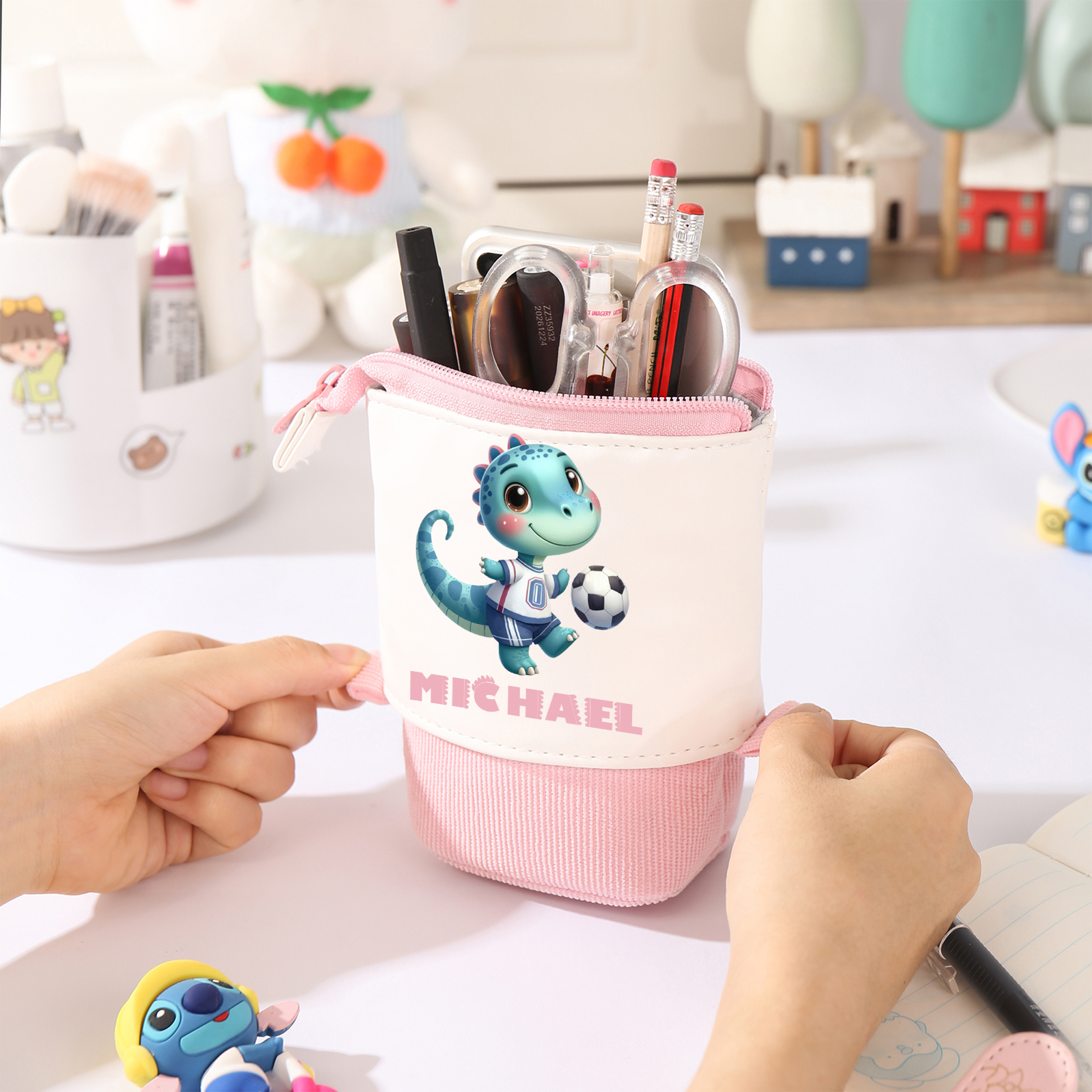 Personalised Corduroy & PU Leather Dinosaur Pencil Case – Cute Custom Pencil Holder-Back To School Gift For Boys/Girls | Jessemade