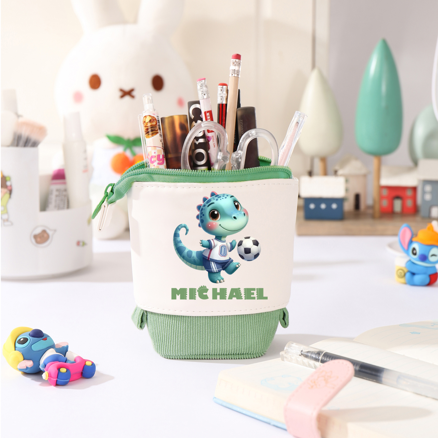 Personalised Corduroy & PU Leather Dinosaur Pencil Case – Cute Custom Pencil Holder-Back To School Gift For Boys/Girls | Jessemade