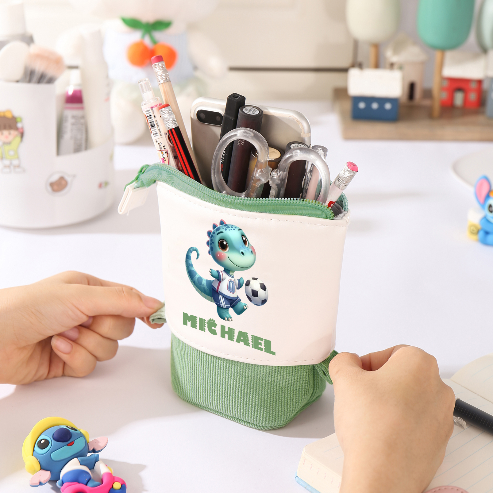 Personalised Corduroy & PU Leather Dinosaur Pencil Case – Cute Custom Pencil Holder-Back To School Gift For Boys/Girls | Jessemade