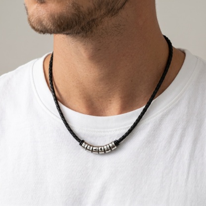 Personalised Braided PU Leather Name Bead Necklace for Men (1–6 Names)